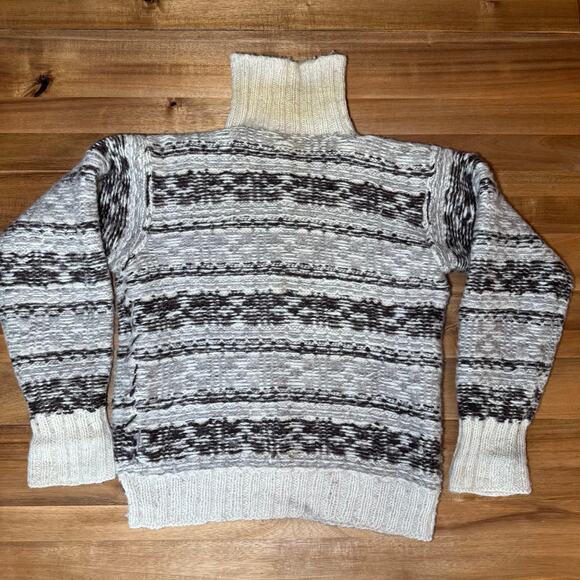 Vintage 70s Icelandic wool turtleneck sweater medium cream brown Neutral Scandi - Picture 15 of 15
